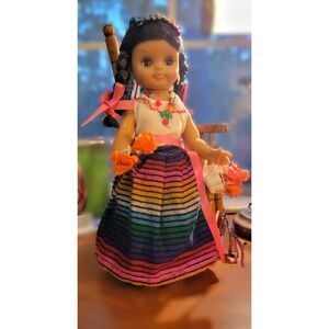Beautiful Mexican doll‎ in traditional Spanish colorful dress, Blinking eyes,